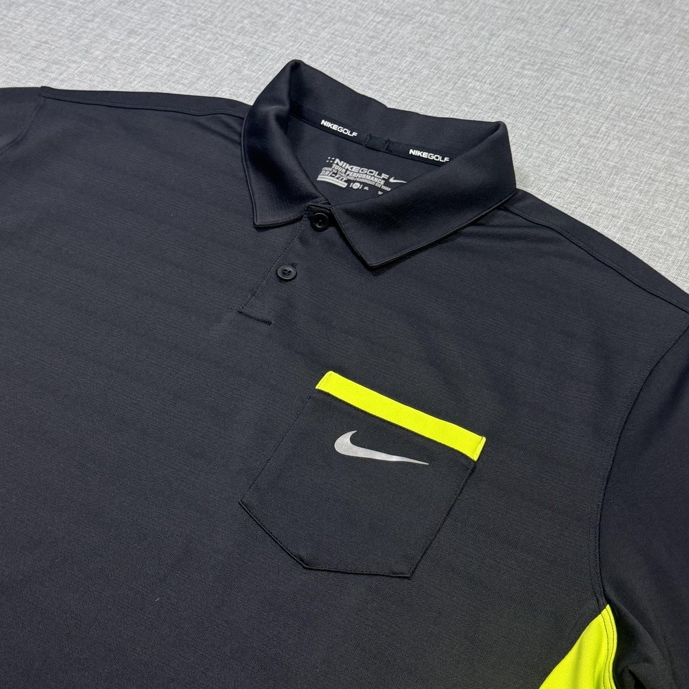 Nike Dri-Fit Tour Performance Polo Shirt Mens XL Black Neon Colorblock Golf